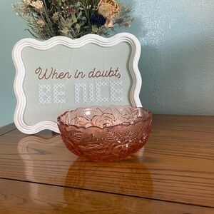 Pressed Glass Pink Floral Bowl